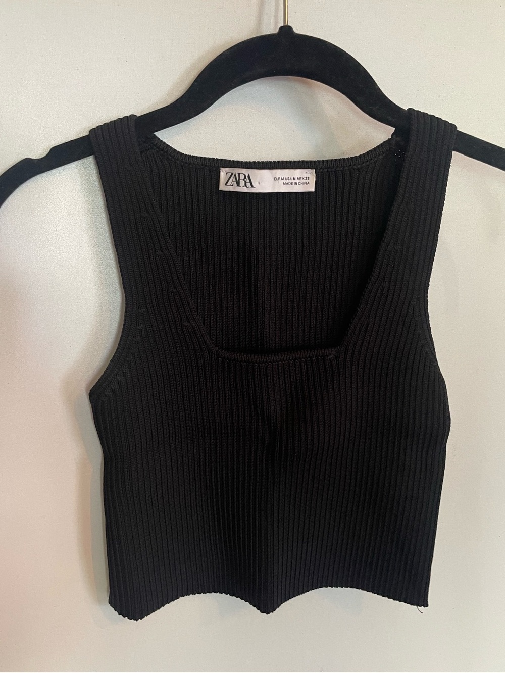 Zara Black Ribbed Square-Neck Tank Top